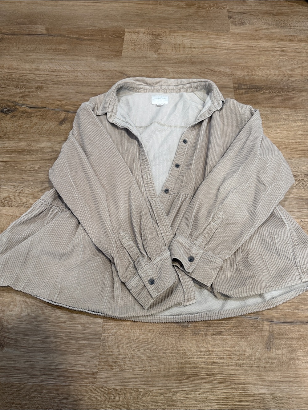 American Eagle Outfitters Beige Corduroy Button-Up Shacket